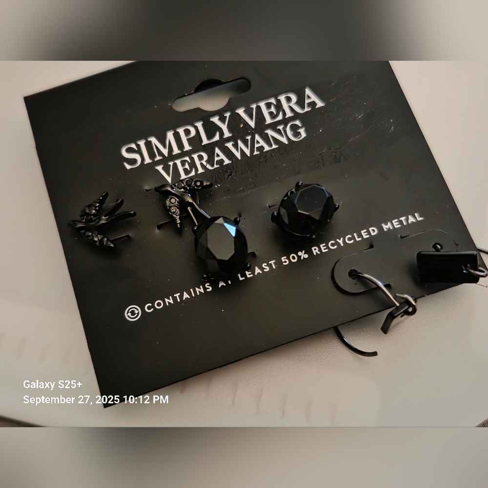 3 Pair Simply Vera Vera Wang Black Earrings